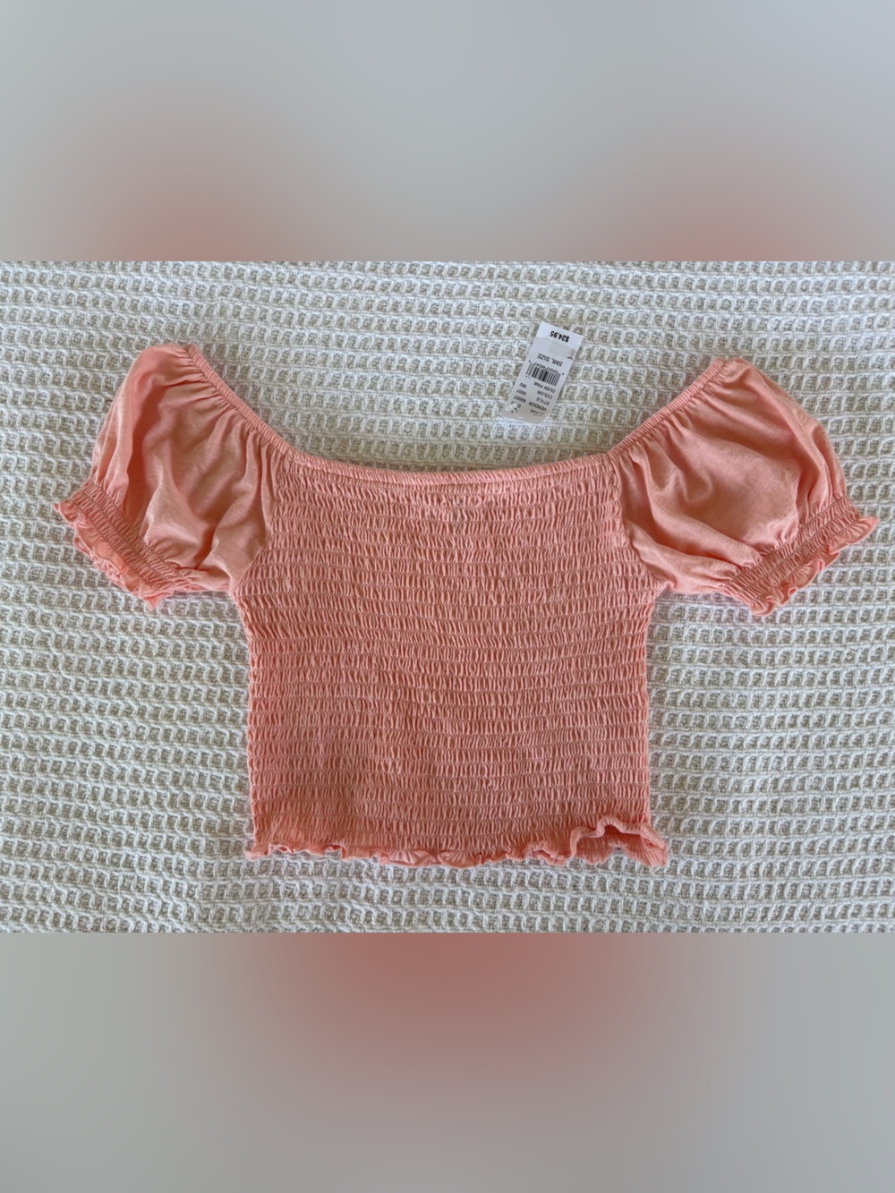PacSun Peach Coral Smocked Off-Shoulder Crop Top